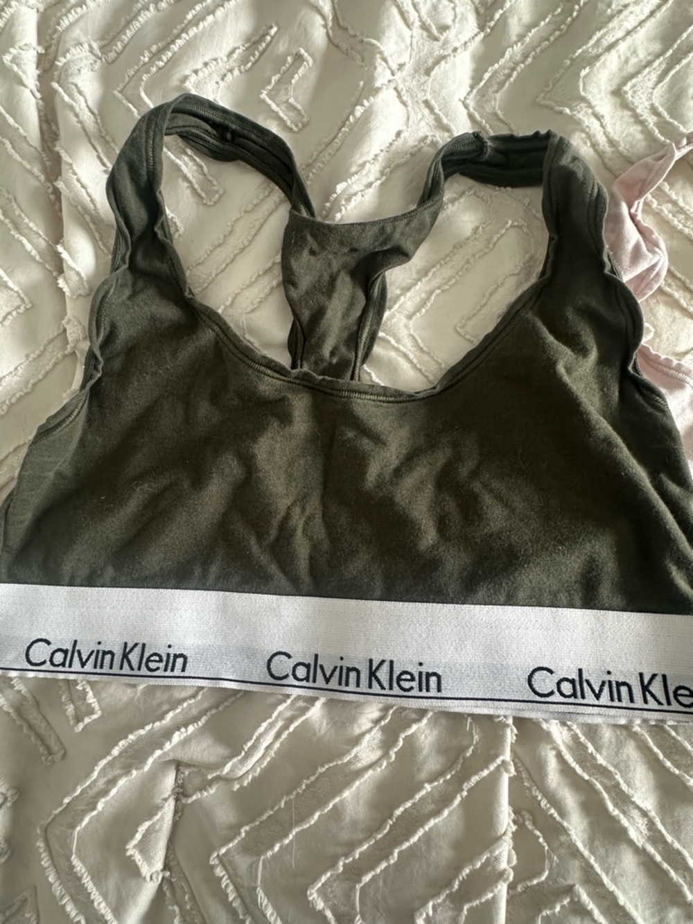 Calvin Klein Olive Green Logo Band Racerback Bralette